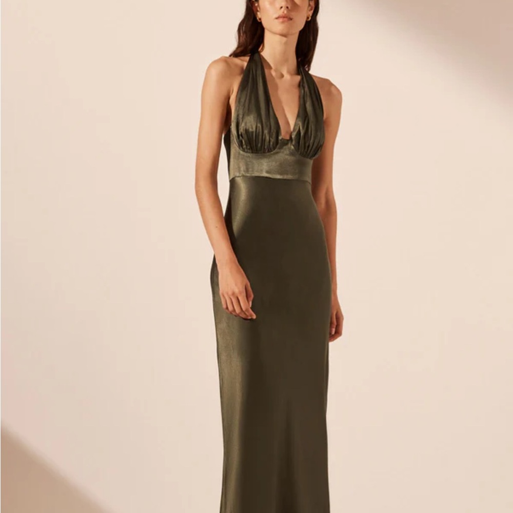 Shona Joy Halter La Lune Olive Dress